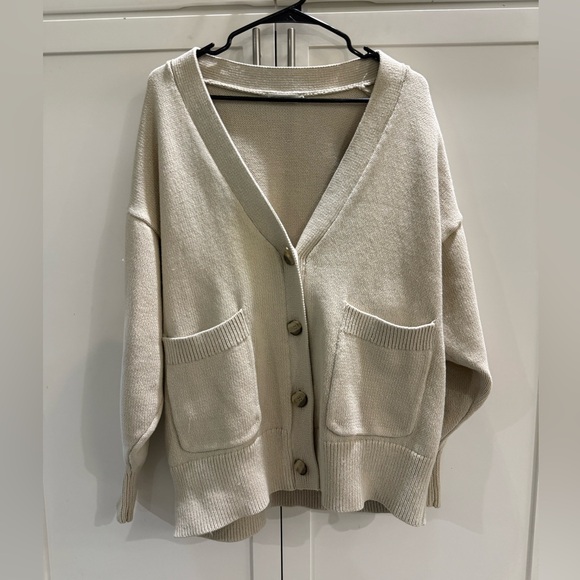 Good American Oversized Chunky Knit V-Neck Cardigan Knit Sweater Women's Size L - Picture 1 of 10
